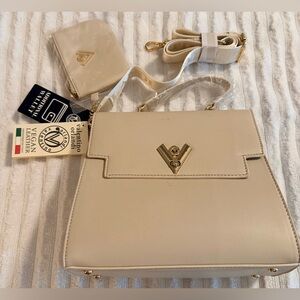Valentino Taupe Satchel with Gold Accents NWT
